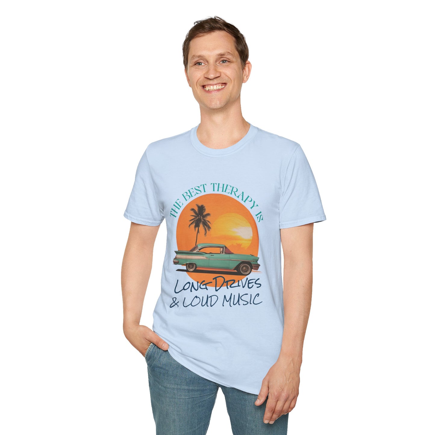 Vintage Car Therapy, Long Drives and Loud Music Unisex T-Shirt