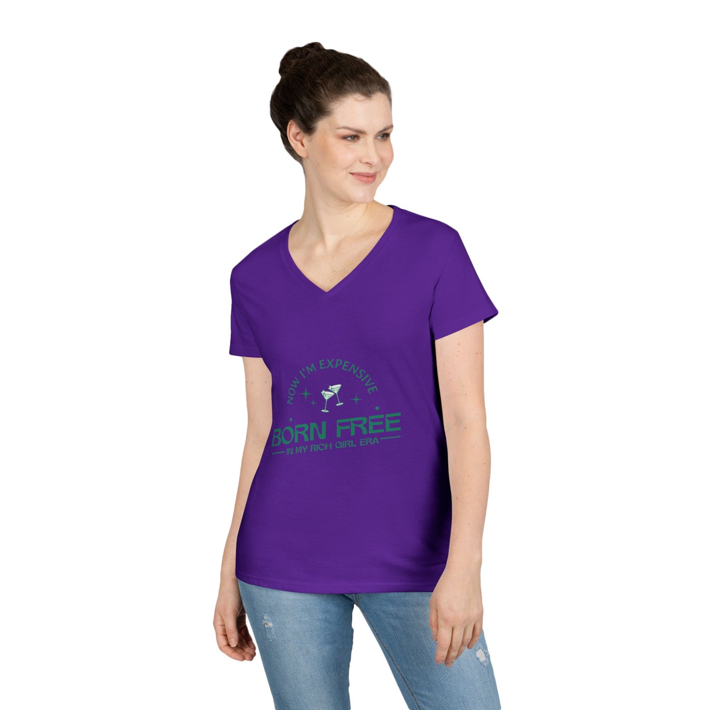 Born Free, Now I'm Expensive, Rich Girl Era Women's V-Neck T-Shirt - Stylish & Empowering Attire