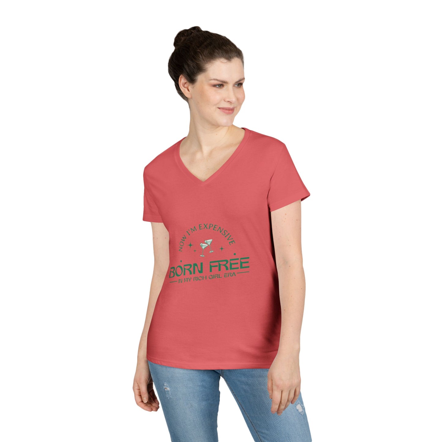 Born Free, Now I'm Expensive, Rich Girl Era Women's V-Neck T-Shirt - Stylish & Empowering Attire