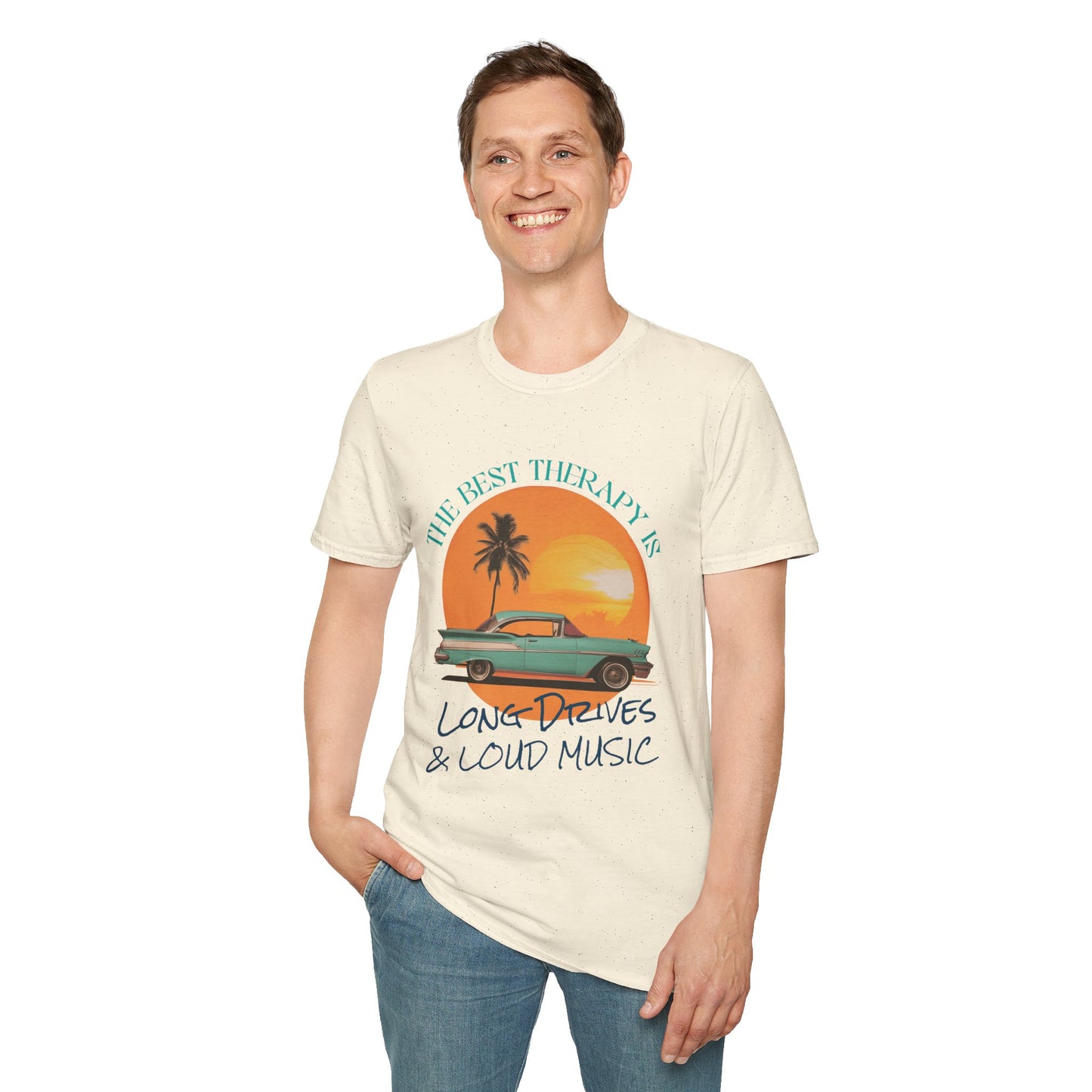 Vintage Car Therapy, Long Drives and Loud Music Unisex T-Shirt
