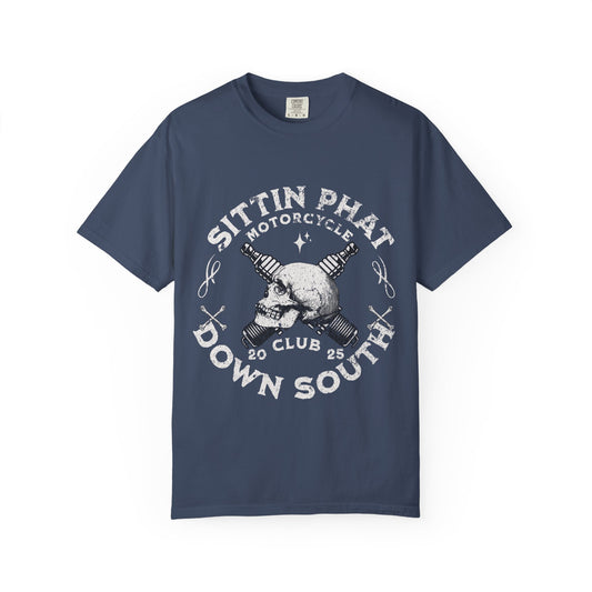 Motorcycle Club T-Shirt - Sittin Phat Down South, Skulls and Parts