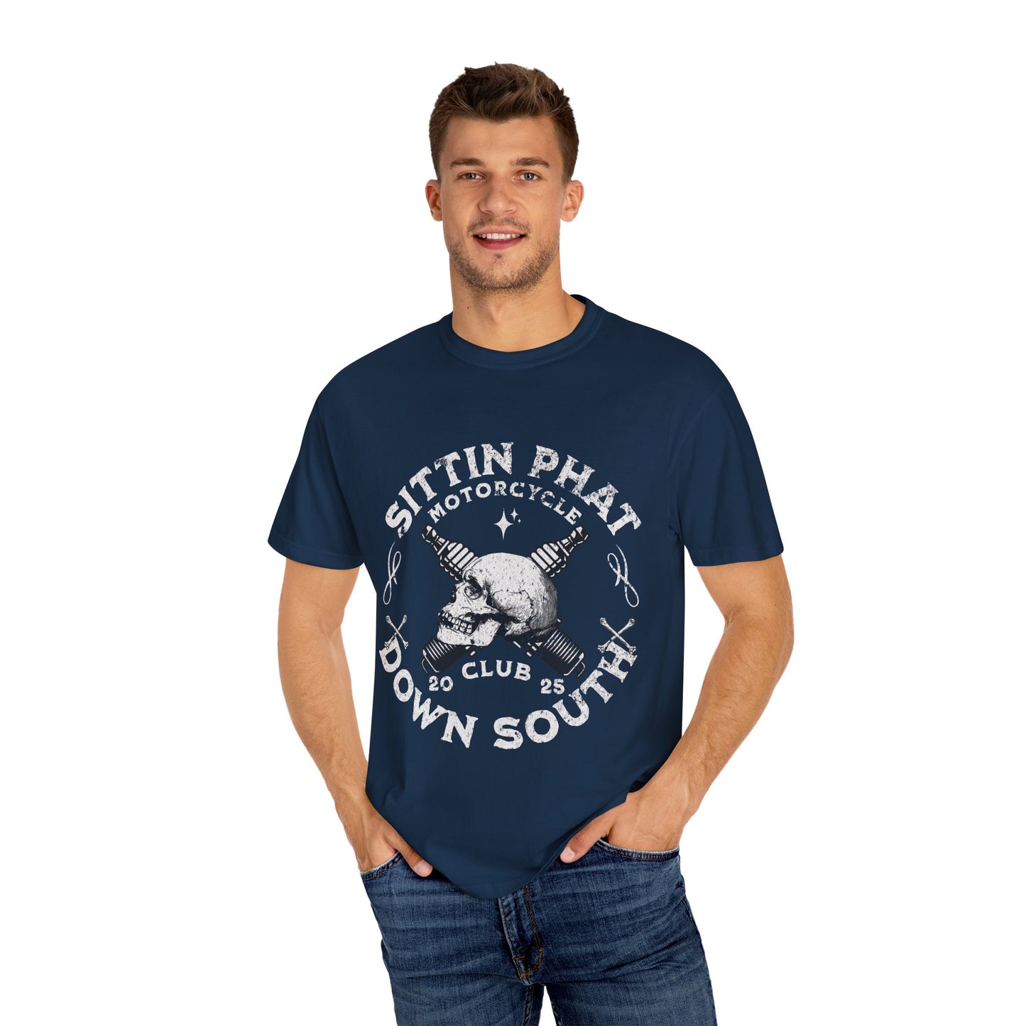 Motorcycle Club T-Shirt - Sittin Phat Down South, Skulls and Parts