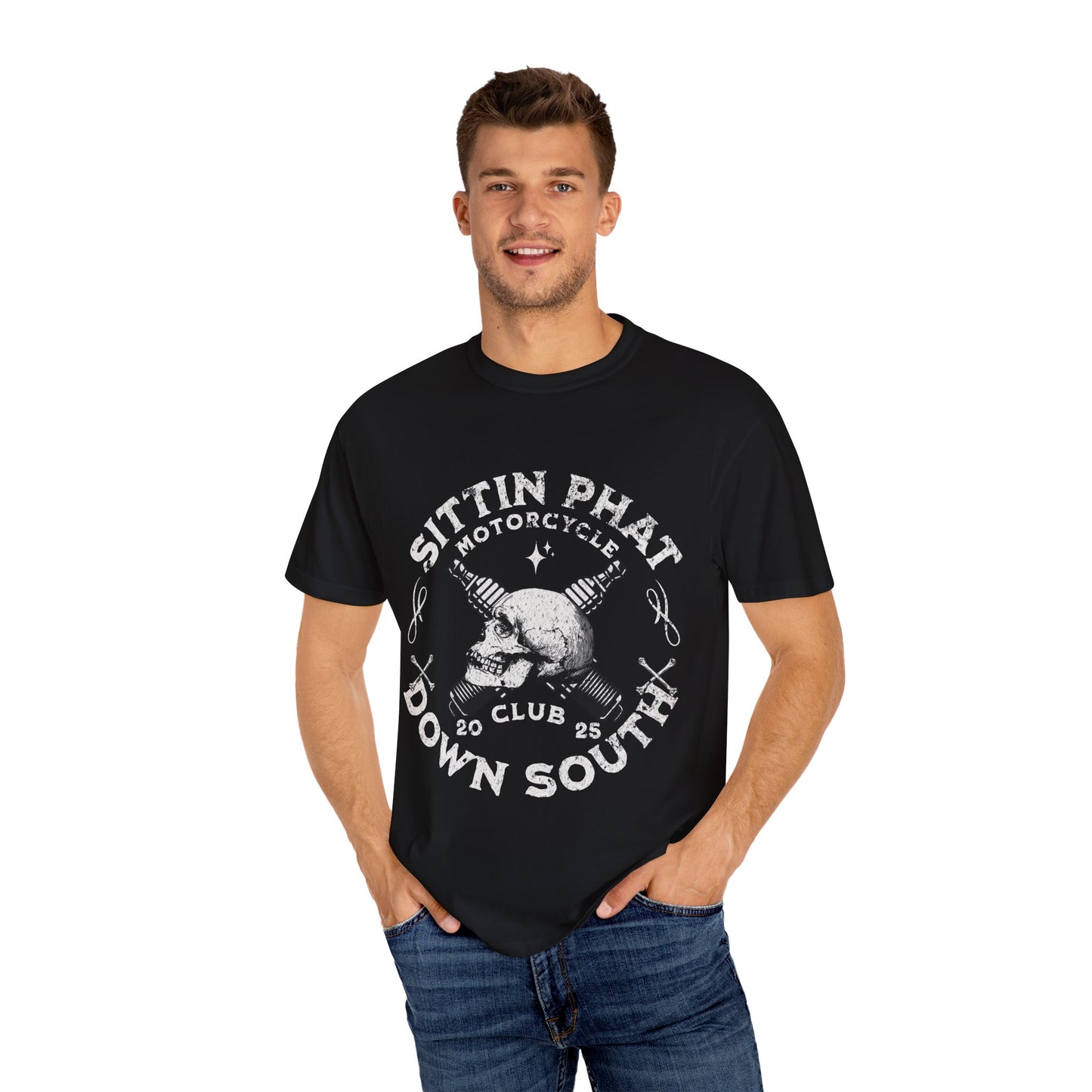 Motorcycle Club T-Shirt - Sittin Phat Down South, Skulls and Parts