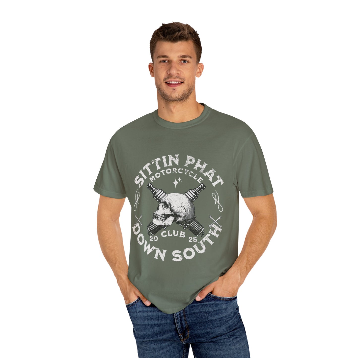 Motorcycle Club T-Shirt - Sittin Phat Down South, Skulls and Parts