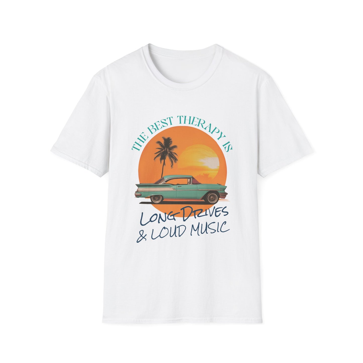 Vintage Car Therapy, Long Drives and Loud Music Unisex T-Shirt