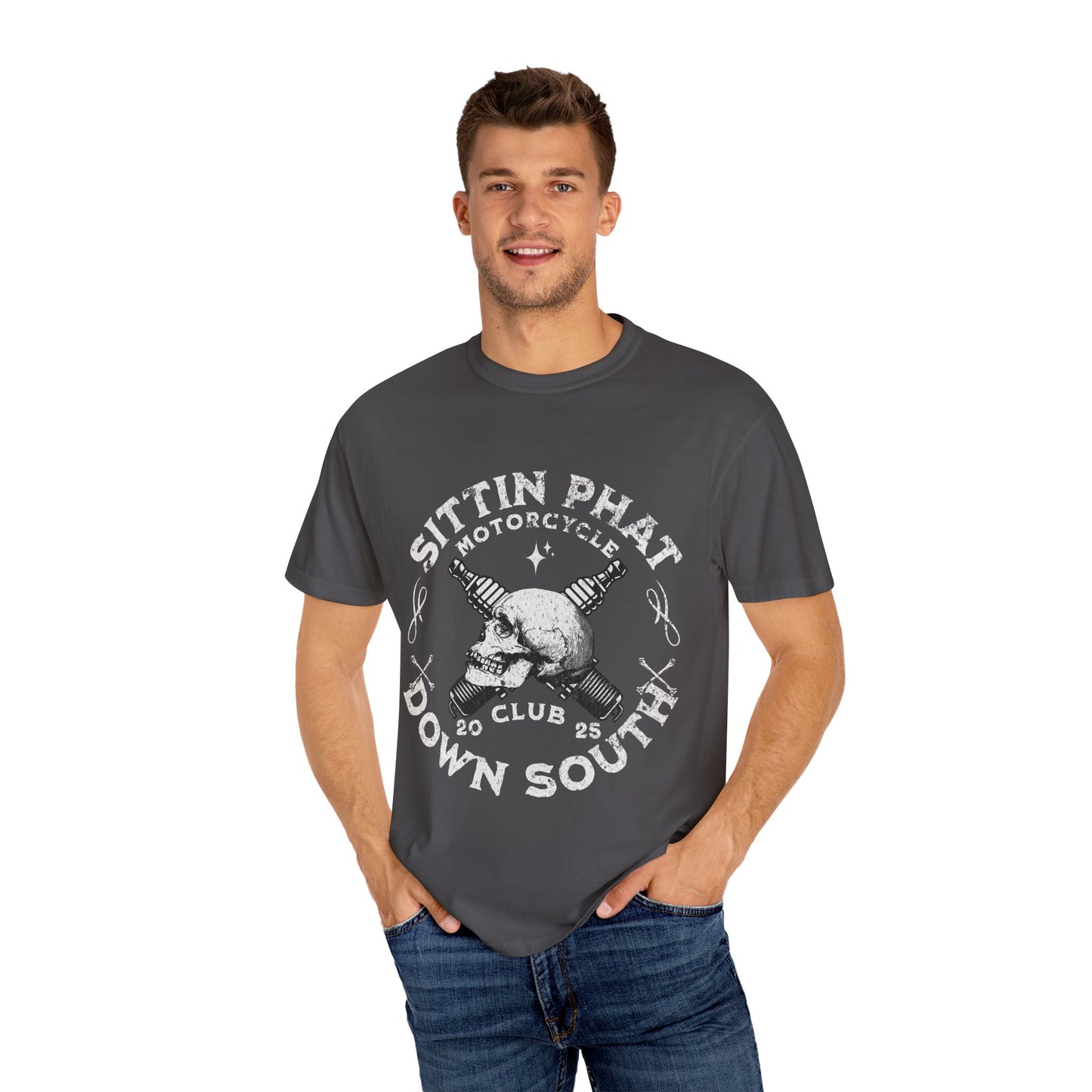 Motorcycle Club T-Shirt - Sittin Phat Down South, Skulls and Parts