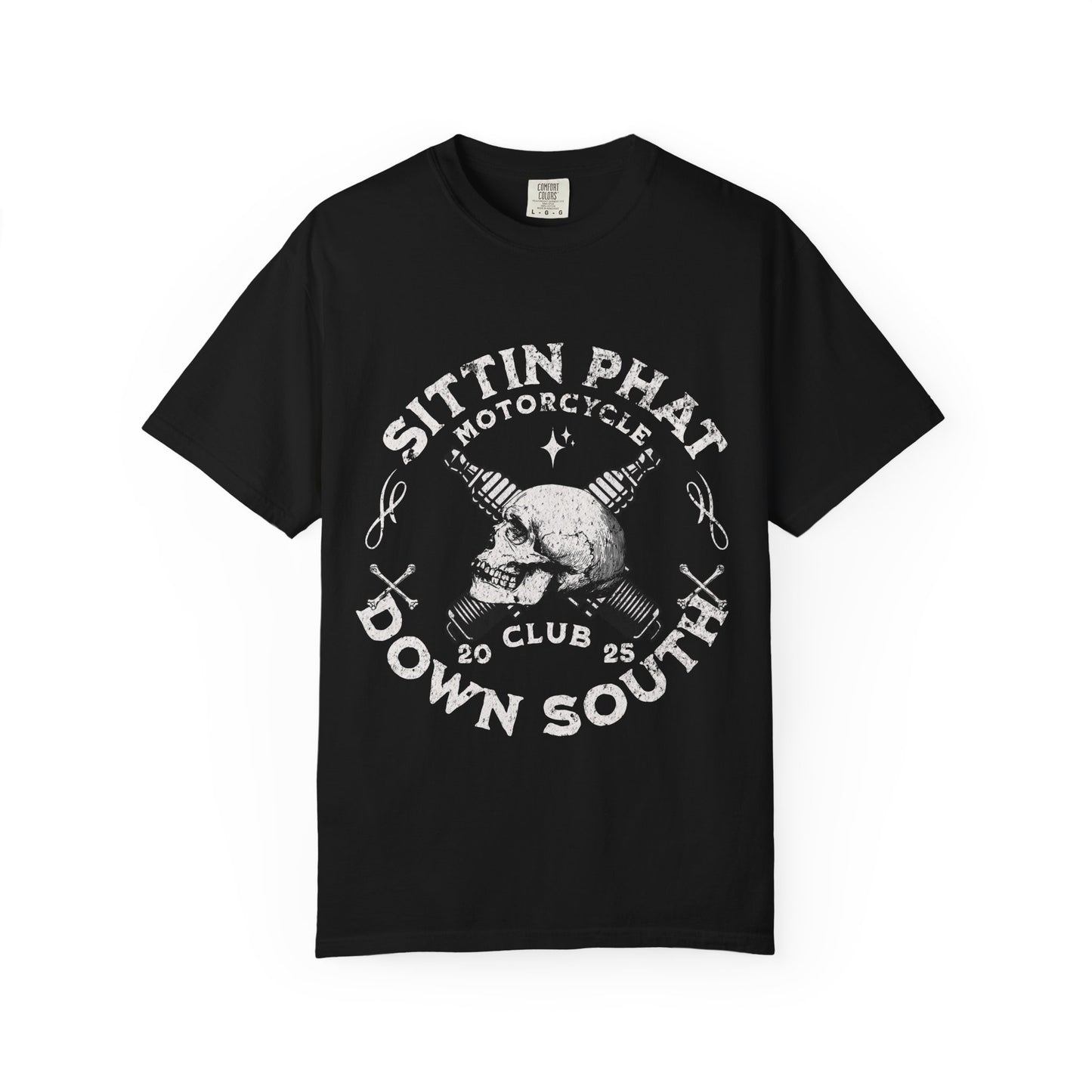 Motorcycle Club T-Shirt - Sittin Phat Down South, Skulls and Parts