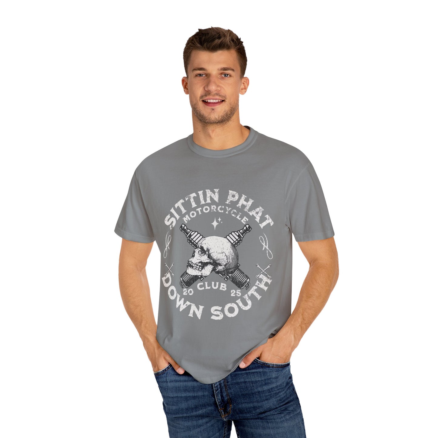 Motorcycle Club T-Shirt - Sittin Phat Down South, Skulls and Parts